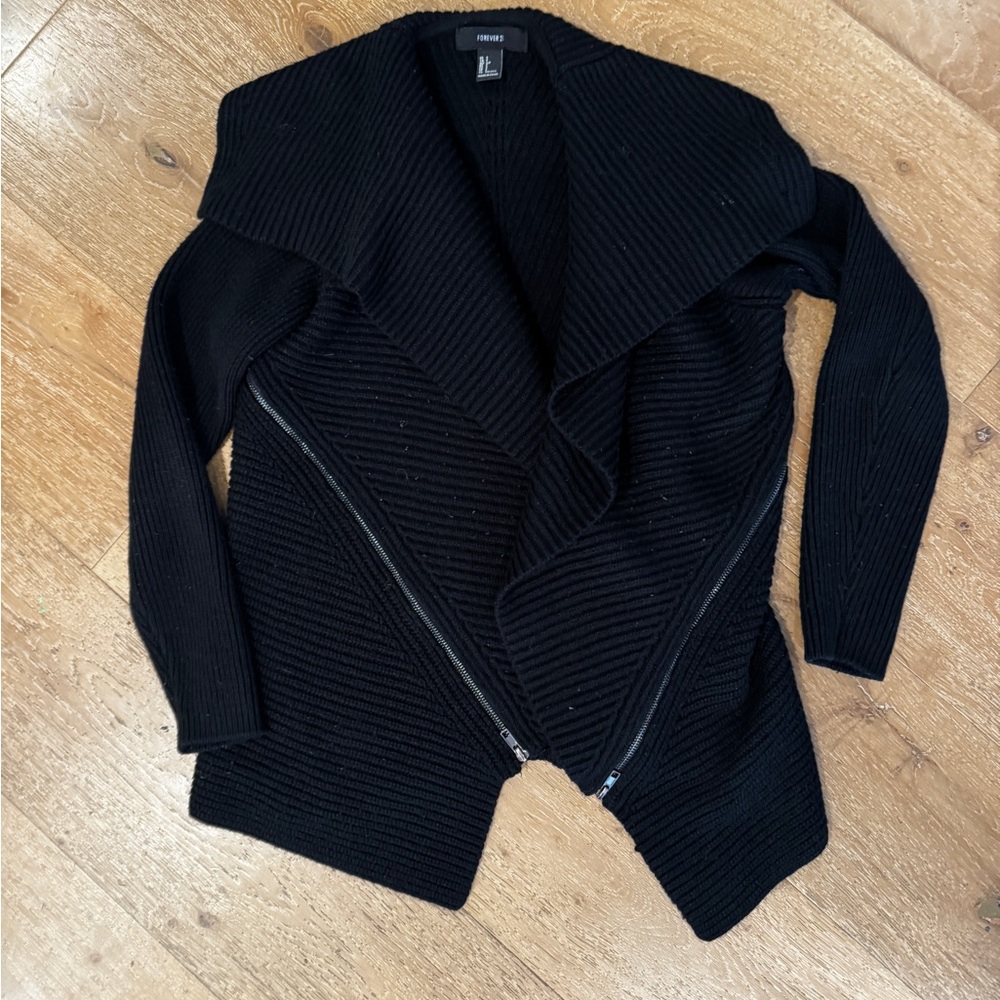 Forever 21 Black Cardigan with Zippers